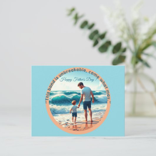 Dad Son Bonding op het strand Foto Vaderdag Quote Briefkaart (Staand voorkant)