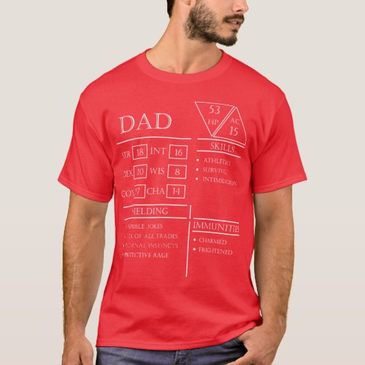 Dad Stats Karakterblad Wit T-shirt (Voorkant)