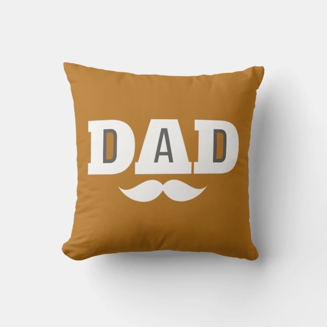 Dad Throw Pillow Mustache Brow Black Grey Orange Kussen (Voorkant)