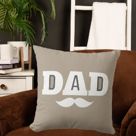 Dad Throw Pillow Mustache Brow Black Grey Orange Kussen