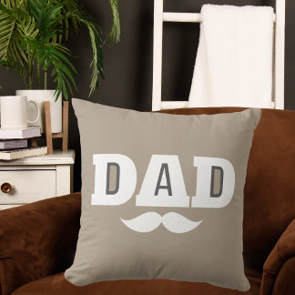 Dad Throw Pillow Mustache Brow Black Grey Orange Kussen