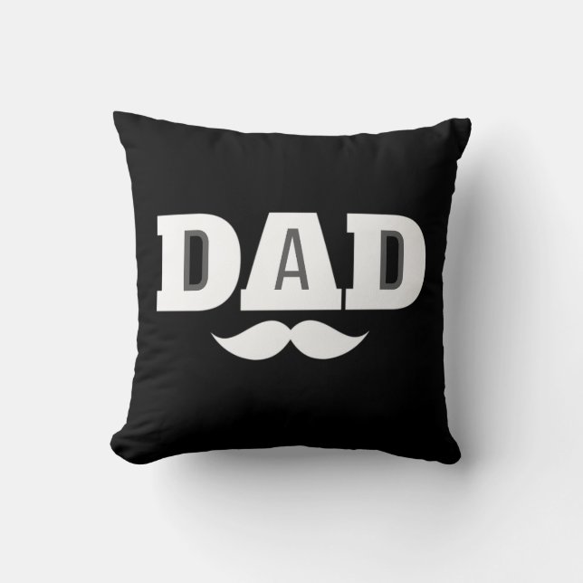 Dad Throw Pillow Mustache Brow Black Grey Orange Kussen (Voorkant)