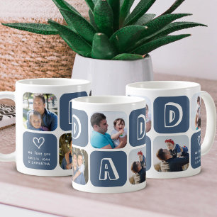 Dad Vader met Kids Fotocollage hart Navyblauw Koffiemok