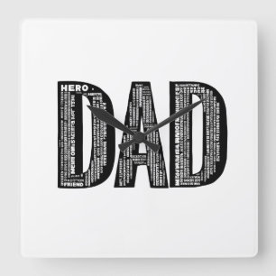 DAD Word Cloud Muur Klok - Vaderdag Hero Gift