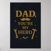 Dad You’re My Hero Poster | Rustic Navy & Gold Art (Voorkant)