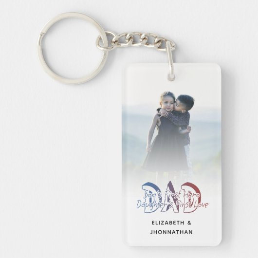 DAD Zoon & Dochter Quote Fotocollage Familienaam Sleutelhanger (Voorkant)