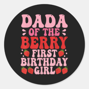 Dada Berry Eerste Verjaardag Aardbei Meisje en Mam Ronde Sticker
