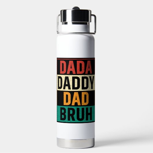 Dada papa Bruh Funny retro Vaderdag Waterfles (Achterkant)