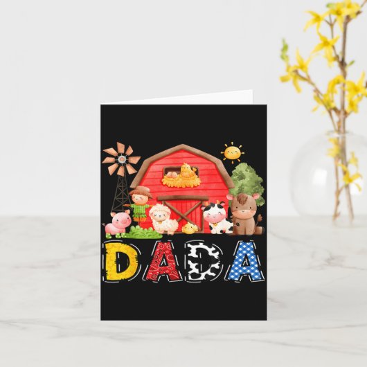 Dada Red Farm Cow Birthday Boy Matching Family Par Kaart (Gele Bloem)