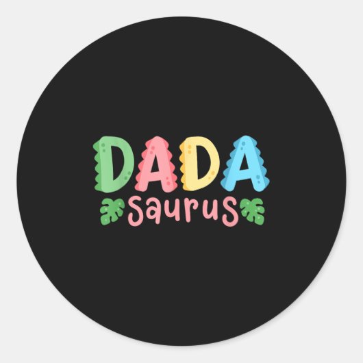 Dada Saurus Kinder Dinosaurus Verjaardagsfeest Fam Ronde Sticker (Voorkant)