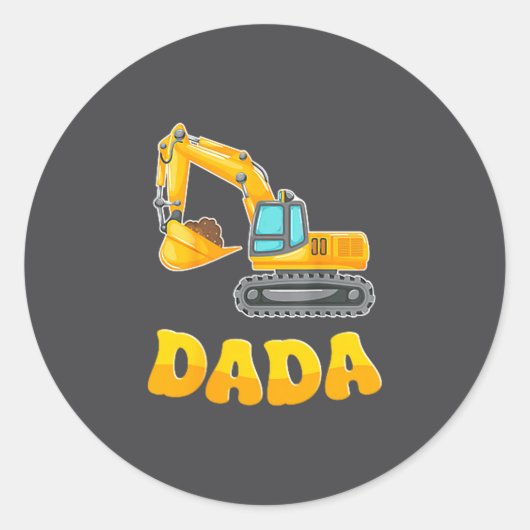 Dada The Birthday Boy Excavator Construction Famil Ronde Sticker (Voorkant)