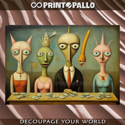 Dadaïst, surrealist. Uiteindelijk alleen maar geld Tissuepapier