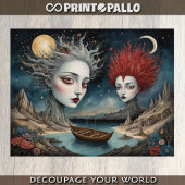 Dadaïstisch vrouwenpaar in een kubistische surreal tissuepapier