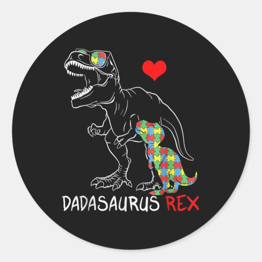 Dadasaurus Rex Autism Awareness Proud Dad's Ronde Sticker (Voorkant)