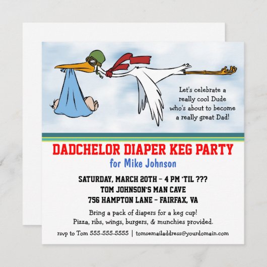 Dadchelor Diaper Keg New Dad Cute Party Invitation Kaart (Voorkant / Achterkant)