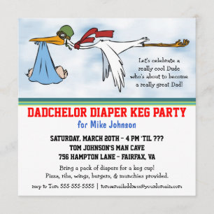 Dadchelor Diaper Keg New Dad Cute Party Invitation Kaart