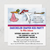 Dadchelor Diaper Keg New Dad Cute Stork Invitation Kaart (Voorkant / Achterkant)