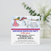 Dadchelor Diaper Keg New Dad Cute Stork Invitation Kaart (Staand voorkant)