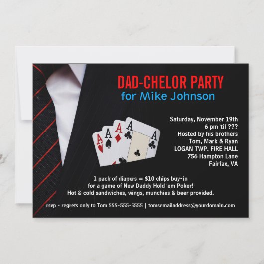 Dadchelor - Geavanceerde Poker Party-uitnodigingen Kaart (Voorkant)