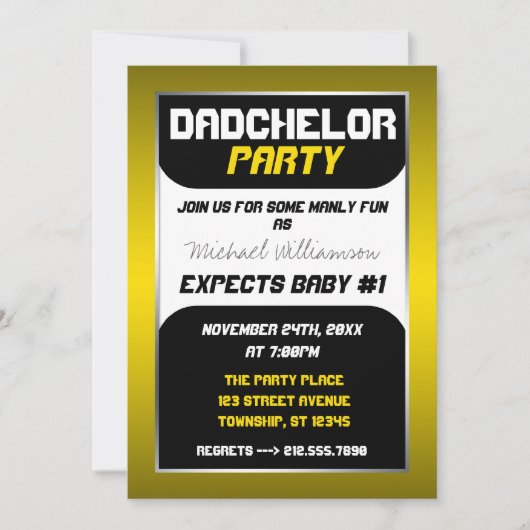 Dadchelor Party - Geel & Zwart Uitnodigingen (Voorkant)