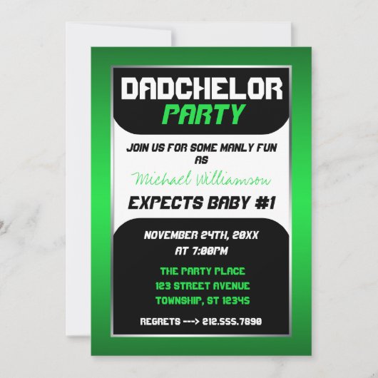 Dadchelor Party - Groene & Zwarte Uitnodigingen (Voorkant)