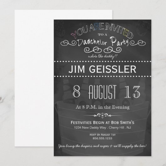Dadchelor Party Invite in Chalkboard Typografie Kaart (Voorkant / Achterkant)