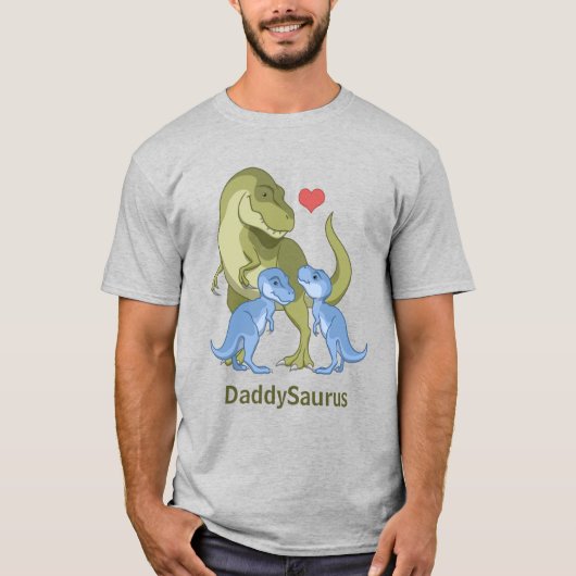 DaddSaurus T-Rex & Twin Baby Boy Dinosaurs T-Shirt (Voorkant)