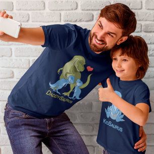 DaddSaurus T-Rex & Twin Baby Boy Dinosaurs T-Shirt