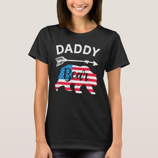Daddy Bear Papa Bear American Flag 4th of July Fat T-shirt (Voorkant)