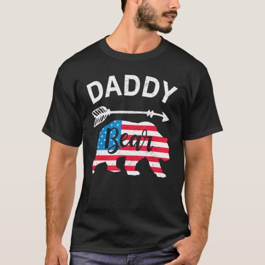 Daddy Bear Papa Bear American Flag 4th of July Fat T-shirt (Voorkant)