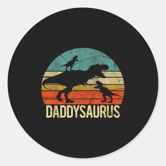 Daddy Dinosaur Daddysaurus 2 Two Kids Christmas Gi Ronde Sticker (Voorkant)