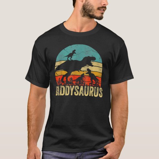 Daddy Dinosaurus Daddysaurus 3 Twee Kinder Vaderda T-shirt (Voorkant)
