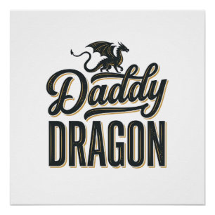 Daddy Dragon Vintage Gravure Shirt Ontwerp_1 Perfect Poster
