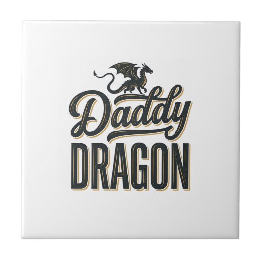 Daddy Dragon Vintage Gravure Shirt Ontwerp_1 Tegeltje (Voorkant)