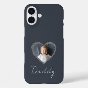 Daddy Grey Hart Eerste Vaderdag Fotocollage iPhone 16 Plus Hoesje