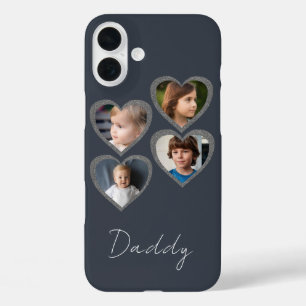 Daddy Grey Hearts Vier Kids Fotocollage iPhone 16 Plus Hoesje