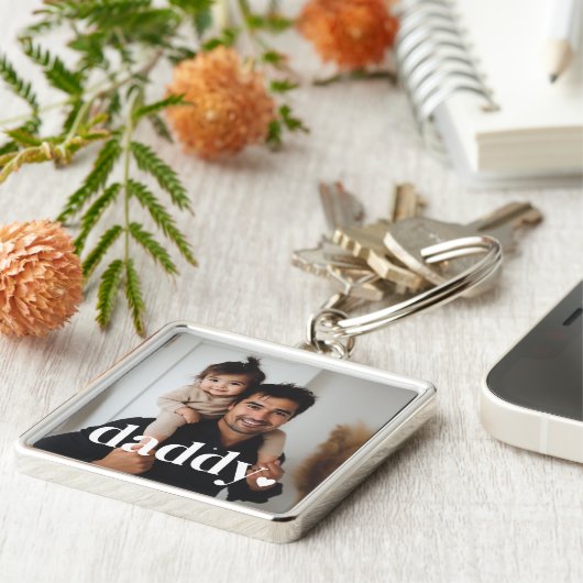 Daddy Heart - Eerste Vaderdag Foto Sleutelhanger (Zijkant)