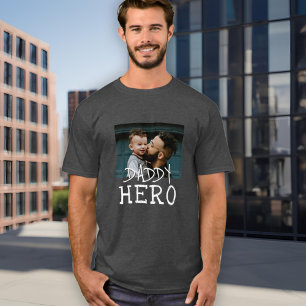 Daddy Hero Witte Typografie Papa Foto Grijs T-shirt