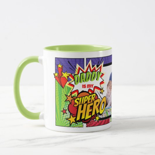 DADDY is mijn SUPERHERO Custom FOTO COMIC Mok (Links)