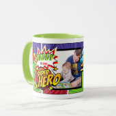 DADDY is mijn SUPERHERO Custom FOTO COMIC Mok (Voorkant links)