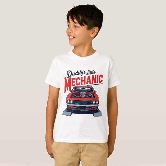 Daddy Little Mechanic Classic Car Keepsake Draag T-shirt (Voorkant volledig)