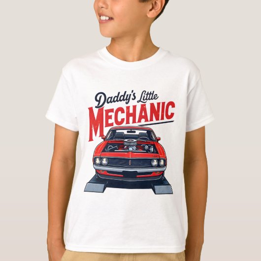 Daddy Little Mechanic Classic Car Keepsake Draag T-shirt (Voorkant)