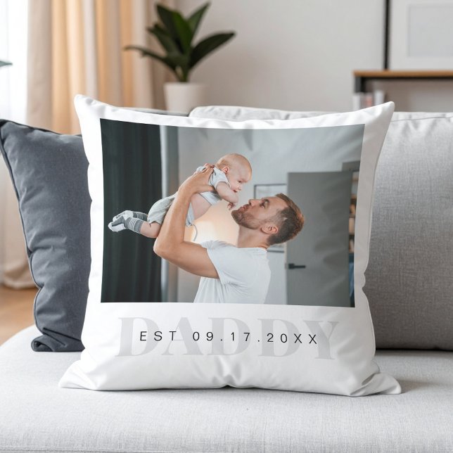 Daddy Modern Minimalistische Eerste Vaderdag Foto Kussen (Creator heeft geüpload)