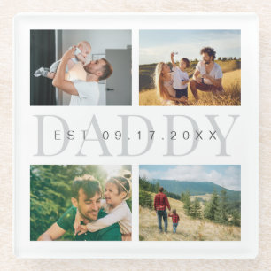 Daddy Modern Vaderdag Fotocollage Glazen Onderzetter