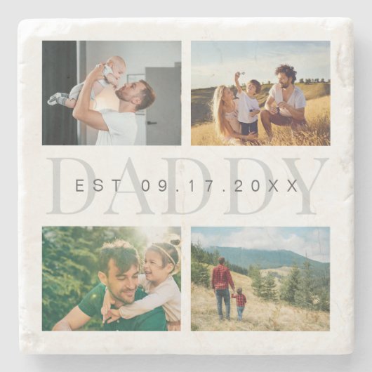 Daddy Modern Vaderdag Fotocollage Stenen Onderzetter (Voorkant)