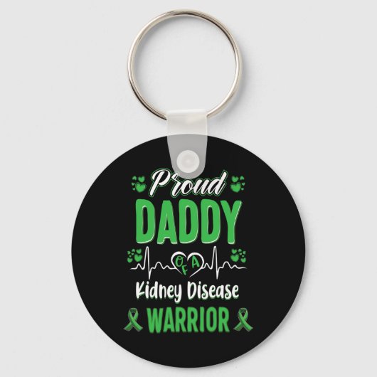 Daddy Nierziekte Warrior Awareness Lint Groen Sleutelhanger (Voorkant)