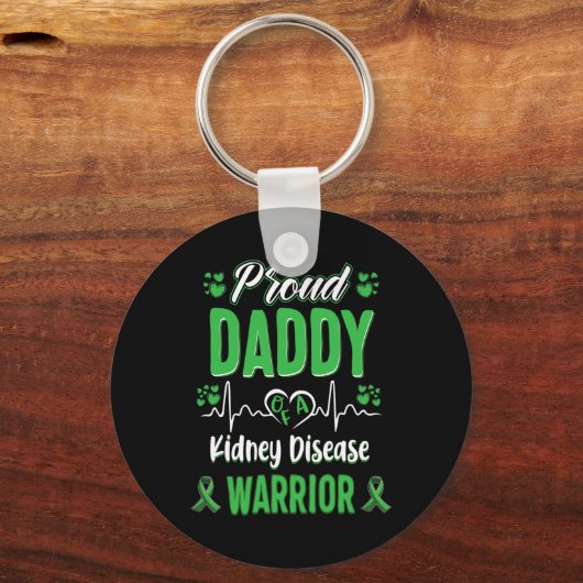 Daddy Nierziekte Warrior Awareness Lint Groen Sleutelhanger (Voorkant)