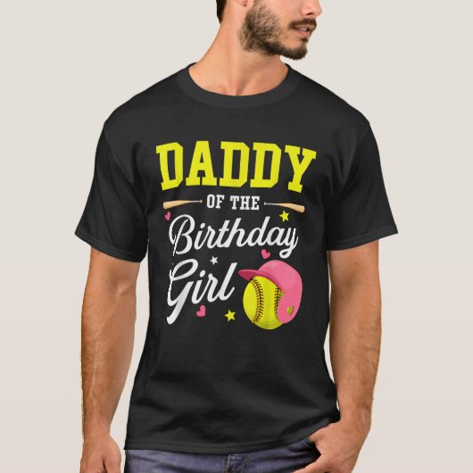 Daddy Of The Birthday Girl Softball Player Theme B T-shirt (Voorkant)
