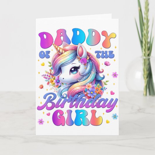 Daddy Of The Birthday Girl Unicorn Flower Family M Kaart (Voorkant)