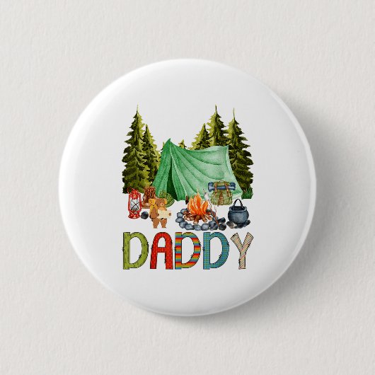 Daddy Of The Happy Camper 1st Birthday Bear Camng  Ronde Button 5,7 Cm (Voorkant)